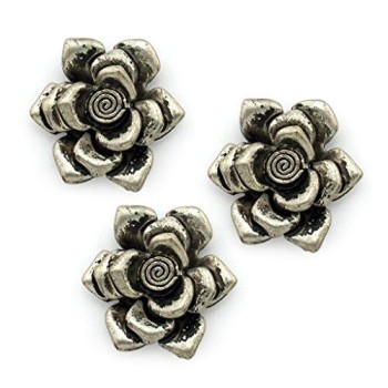 HAND Funky Silver Metal Flower Pendants - for Necklaces, Jewellery, Clothing, Bags and Accessories - Pack of 3