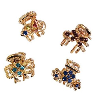 HAND HCGS03 Elegant Beautiful Shiny Gold Tone Small Metal Hair Clips/Clamps - Pack of 4 Assorted Colours and Designs
