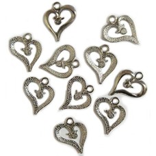 HAND Zip Pulls Tags Fasteners Heart Shape - 424 SILVER - Pack of 10