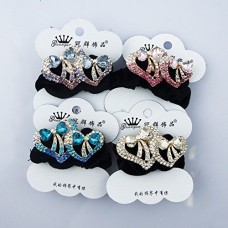 HAND A Pair of Attractive Black Velvet Hair Bands Ponytail Hair Bun Holder with Encrusted Crystal Hearts and Bows Motifs