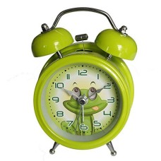 6025B Extremely Silent Children Cartoon Metal Twin Bell Alarm Clock 3" (Frog - Green)