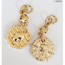 14120 Gold Tone Round Skull Zip Pulls, Tags, Fasteners with Eyelets - Pack of 10