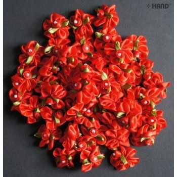 F10 Decorative DIY Craft Assorted Colours Flower with Bead Design Trims - pack of appx 50 (F10-6 Red)
