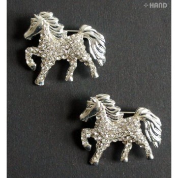 BR21 Beautiful Elegant Clear Crystal Horse Silver Brooch - pack of 2