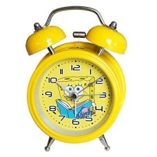 6025B Extremely Silent Children Cartoon Metal Twin Bell Alarm Clock 3" (Spongebob - Yellow)