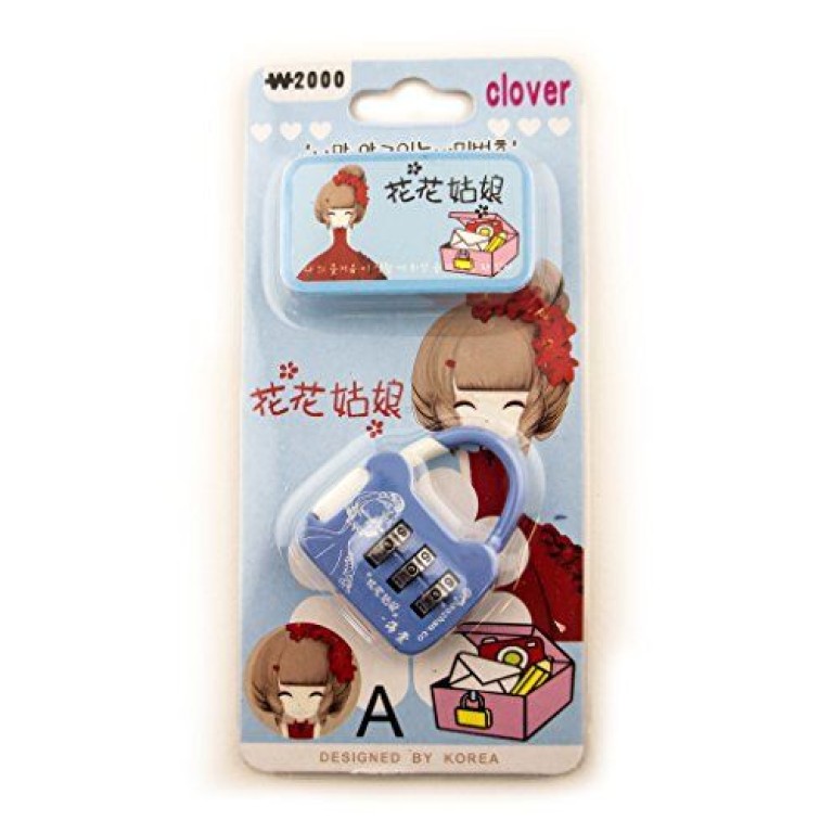 Clover Colourful 3 Digit Combination Padlock for Your School, Home, Locker, Bag, Diary - It's My Secret - Blue Clover Colourful 3 Digit Combination Padlock for Your School, Home, Locker, Bag, Diary - It's My Secret - Blue