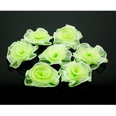 HAND Organza Flower Sew On Trims, Embellishments 30 mm Pack of 10 Bright Green
