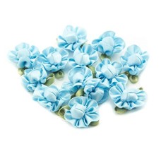 HAND H0687 Pretty Ribbon Bow Sew On Trim with Coloured Fabric Flower and Bud for Clothing Embellishment 23 mm x 18 mm Pack of 20, Blue