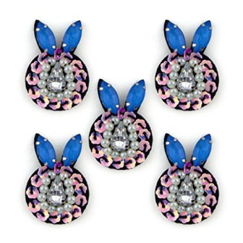 HAND No.23 Bunny Shape Sequin, Bead and Diamante Sew-On Trims - Embellishments for Clothing, Accessories - Pack of 5