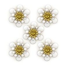 HAND Cute 3 Layers Detail White Enamel and Brass Flower Sew-On Trims - Embellishments for Clothing, Accessories - Pack of 5