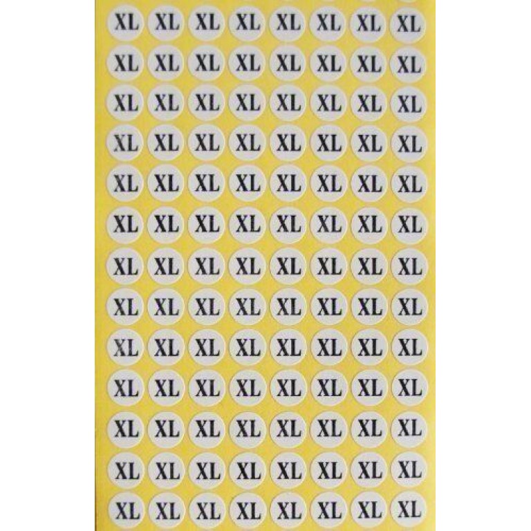 Size"XL" Round Stickers, Garments, Hanger- 1cm Diameter, 10 Sheets - 200 Stickers/Sheet Size"XL" Round Stickers, Garments, Hanger- 1cm Diameter, 10 Sheets - 200 Stickers/Sheet