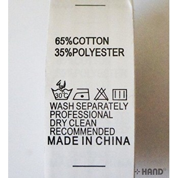 Printed Wash Care Labels- HAND WASH 30 Degree, 1 Dot Iron, Do not Bleach, Drip Dry- 25mmWx50mmL, Roll of 1000 (65%COTTON 35%POLYESTER)