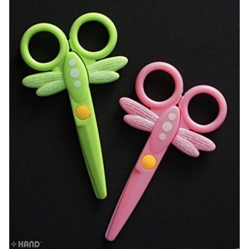D2-006 Kids Safe Dragonfly Shape Blunt Tip Easy to Use Plastic Scissors 12cm x 2 Pairs 