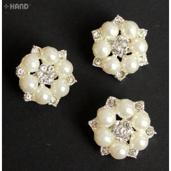 BR27 Beautiful Elegant Small Pearl and Clear Crystal Brooch - pack of 3