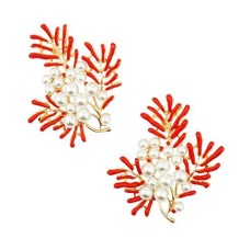 HAND Brooch BR60 Beautiful Red Gold Tone Branch with Pearls - Pack of 2