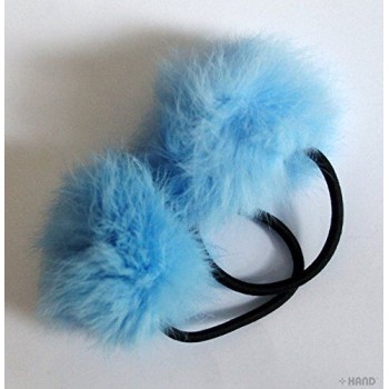 A Pair of Lovely Pom Pom Hair Bands, Decorative Pom Poms w/Band - 2 (Light Blue)