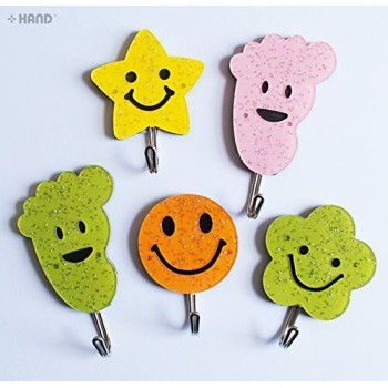 3 Packs of 1310 Easy to Attach Powerful Multi-purpose Kids Assorted Shapes and Colours Self Adhesive Hooks - Pack of 2, Load 2kg