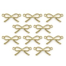 HAND 2 Side Loops Detailed Gold Colour Ribbon Bow Pendants - for Necklaces, Jewellery, Clothing, Bags and Accessories - Pack of 10