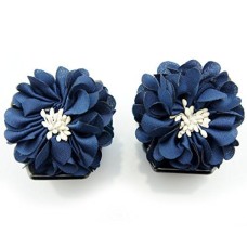 HAND Stylish Elegant Satin Jasmine Flower Bulldog Hair Clips 70 mm x 50 mm Pack of 2, Navy Blue and White