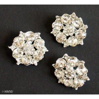 BR36 Beautiful Elegant Clear Crystal Small Silver Brooch - pack of 3