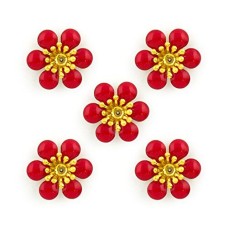 HAND Juicy Red Cherry Blossom Enamel and Brass Flower Sew-On Trims - Embellishments for Clothing, Accessories - Pack of 5