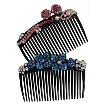 HCS02 Beautiful Elegant Fashion Large Plastic Hair Slide Comb with Crystal Rhinestones - Pack of 2 Assorted Designs