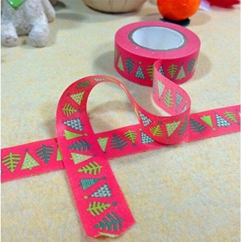 Fun Christmas Gift Wrapping Paper Tape 15mW (No.15- Christmas trees 10 metres)