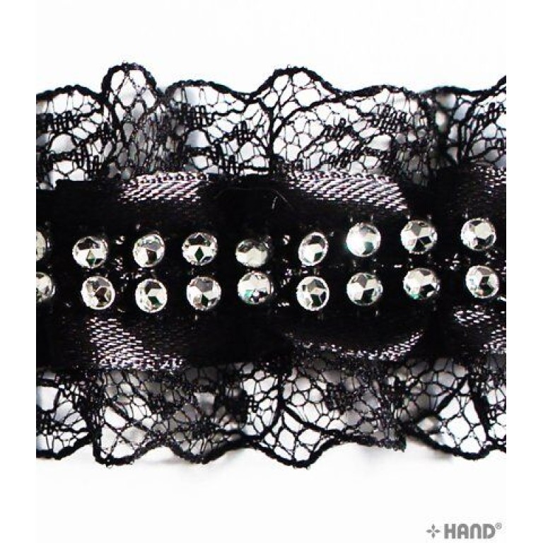 T22 Black Decorative Lace Ribbon Trim with 2 Rows of Diamante Gems - 5 metres T22 Black Decorative Lace Ribbon Trim with 2 Rows of Diamante Gems - 5 metres