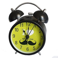 "I Love Mustache" Extremely Silent Metal Twin Bell Alarm Clock - (US2035 Black/Green)