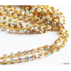 DMT Diamante Gems Rhinestones Embellishment, Continuous - Assorted Colours, per 2 metres (5mm) (DMT11 AB Gems - Gold Case)