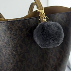 HAND Large Grey Fluffy Pompom with Lobster Clasp and Keyring Bag Pendant Key Charm