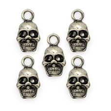HAND Silver Metal Skull Pendants - for Necklaces, Jewellery, Clothing, Bags and Accessories - Pack of 5