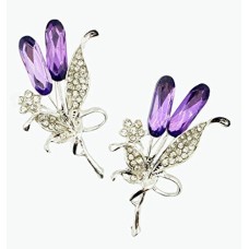 HAND Brooch BR50 Beautiful Elegant Clear Crystal Silver Tone Purple Rhinestones Flower - Pack of 2