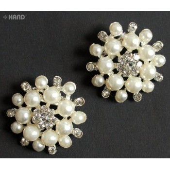 BR29 Beautiful Elegant Pearl and Clear Crystal Brooch - pack of 2
