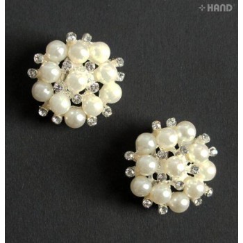 BR26 Beautiful Elegant Small Pearl and Clear Crystal Brooch - pack of 2