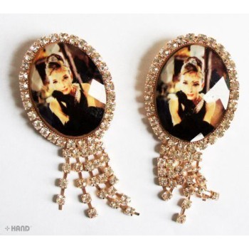 BR02 Beautiful Retro Elegant Brooch with Photo and Clear Crystals - pack of 2
