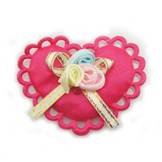 HAND Pretty Heart with Ribbon Flowers and Bow Sew On Trims for Clothing Embellishment 45 mm x 38 mm Pack of 10, Bright Pink