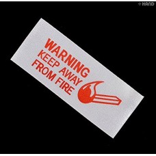 Pre Cut Fabric Red Ink Printed Wash Care Labels "WARNING Keep away from Fire" - pack of appx 2000 labels