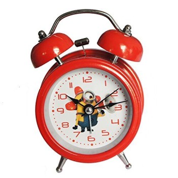 6025B Extremely Silent Children Cartoon Metal Twin Bell Alarm Clock 3" (Minions - Red)
