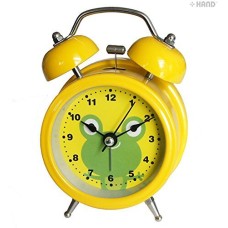6025B Extremely Silent Children Cartoon Metal Twin Bell Alarm Clock 3" (Frog - Yellow)
