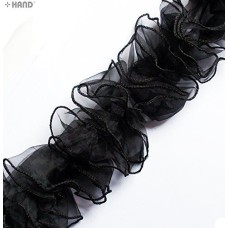 Decorative Elegant Fine Chiffon Frilly Curly Trim Assorted Colours - 3m (T31 Black)