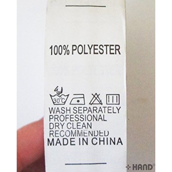 Printed Wash Care Labels- HAND WASH 30 Degree, 1 Dot Iron, Do not Bleach, Drip Dry- 25mmWx50mmL, Roll of 1000 (100% POLYESTER)