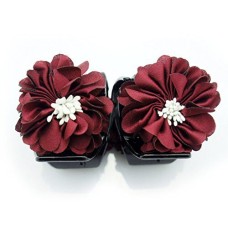 HAND Stylish Elegant Satin Jasmine Flower Bulldog Hair Clips 70 mm x 50 mm Pack of 2, Red Wine and White