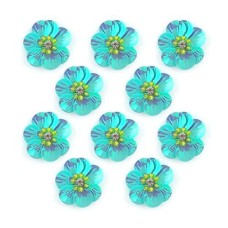 HAND No.17 Blue and Yellow Shinny Sew-On Flower Trims - Embellishments for Clothing, Accessories - Pack of 10