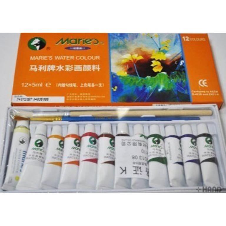 Maries Assorted Watercolour Paints Set of (12) + 2 Free Watercolour Brushes Maries Assorted Watercolour Paints Set of (12) + 2 Free Watercolour Brushes