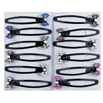 HAND Stylish Crystal Bow Tie Hair Clips Barrettes - Pack of 3 Pairs
