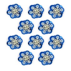 HAND No.13 Blue and Silver Sequins Little beads Diamonte Sew-On Flower Trims - Embellishments for Clothing, Accessories - Pack of 10
