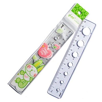 TY-2130 Small Pocket Pencil Case Children Stencil Straight Wavy Plastic Ruler 15cm - Pack of 2