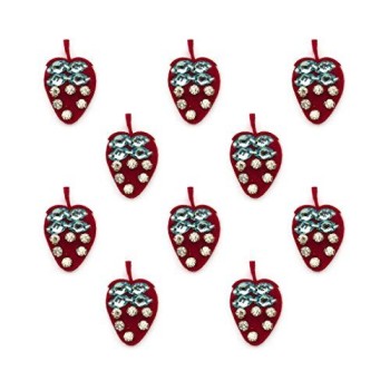 HAND Red Strawberry Shape Felt, Crystal and Diamante Sew-On Trim - for Clothing and Accessories - Pack of 10