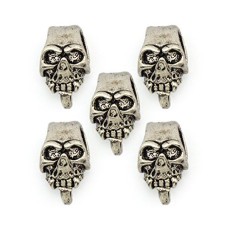 HAND Silver Colour Metal Skull Embellishments with 2 Side Loop & Under Hook- For Jewellery, Clothing, Trims and Accessories - Pack of 5